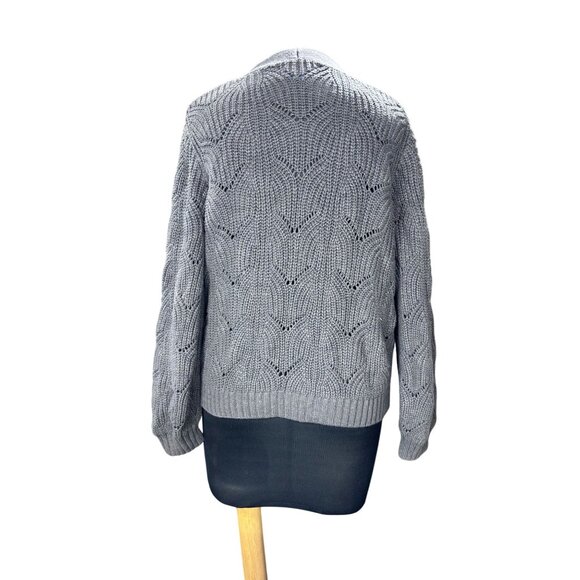 Old Navy Gray Cable Knit Button-Up Cardigan Sweater M 60% Cotton 40% Acrylic Wom - Picture 3 of 11